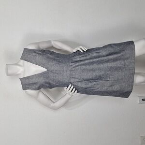 Adam Lippes Gray Business Casual Quiet Luxury Linen Blend V-Neck Dress Size 4